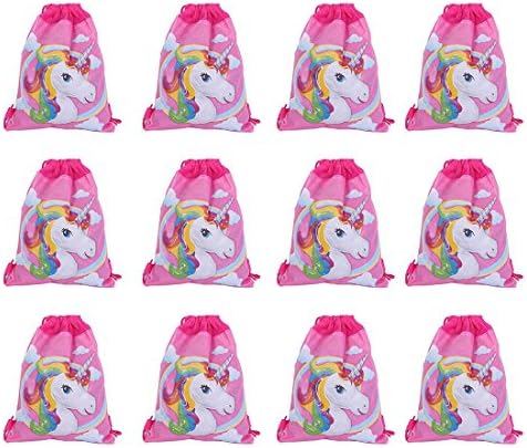 Yarmoire 12 Pack Cartoon Unicorn Print Drawstring Bag Party Favors for Kids Party Supplies Backpack Gym Bag (12 pack style 1)
