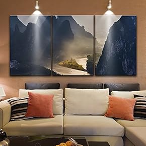 3 Panel Canvas Wall Art - Landscape of Mountains - Giclee Print Gallery Wrap Modern Home Art Ready to Hang - 16"x24" x 3 Panels