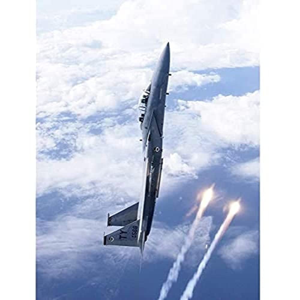 Allen Military USA F-15D Fighter Jet Flares Photo Art Print Canvas Premium Wall Decor Poster Mural