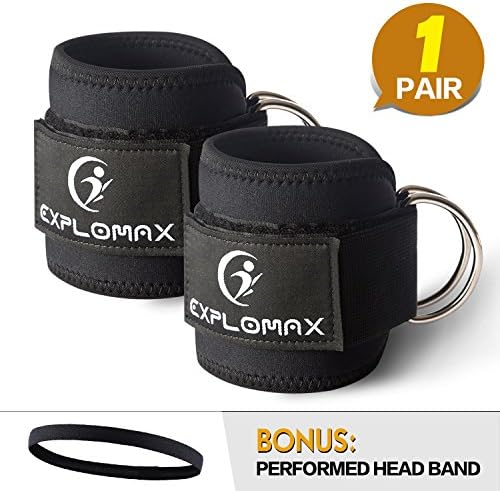 2 PACK Ankle Straps, Thick Neoprene Padded, for Cable Machines, Strong Velcro, Double D-ring, Full Adjustable