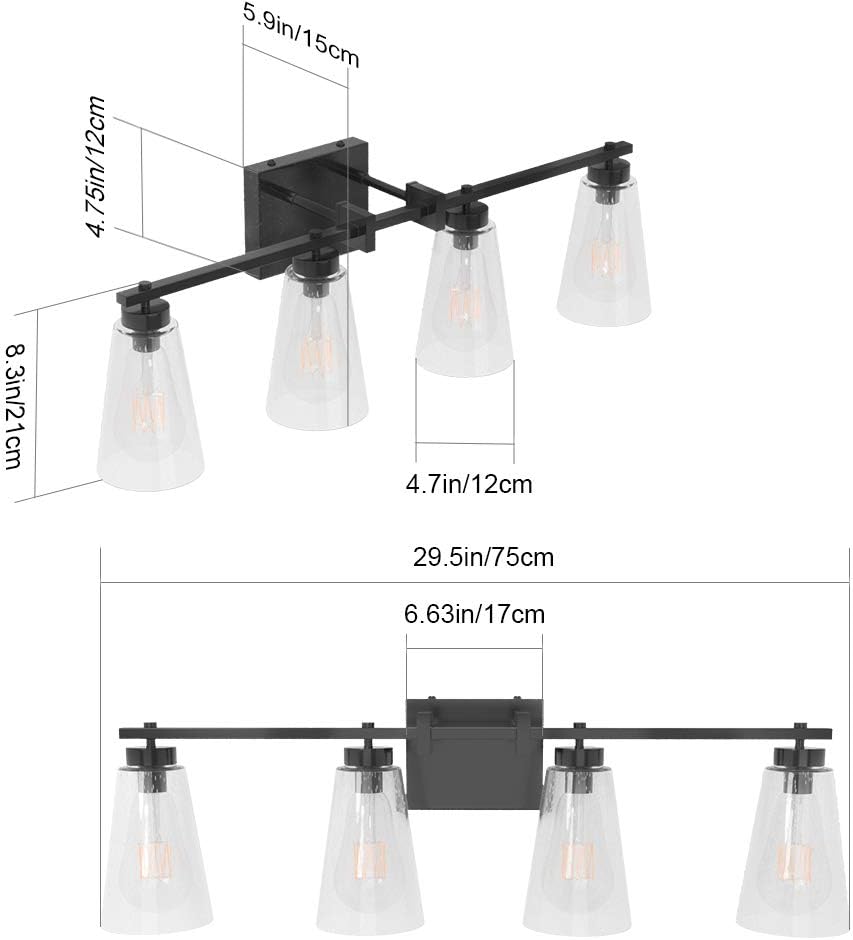 Aipsun Industrial Bathroom Vanity Light Black Vintage Bathroom Lighting Fixtures Vanity Light Fixtures for Bathroom 4-Light (Not Include Bulb) - - 