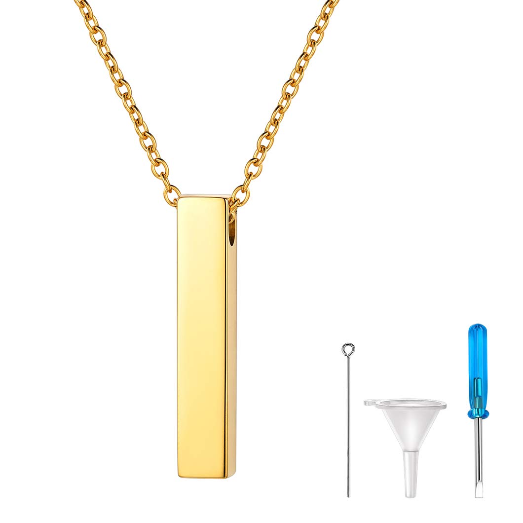 Richsteel Gold Steel Square Bar Pendant Necklace Hold Ashes For Mum Cremation Ash Keepsake Jewellery For Men Women — image 1