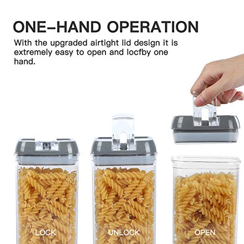 Food Storage Containers Sealed with Easy Lock Lids,7 Pcs BPA Free Clear Plastic Pantry Organization and Storage for Kitchen,Include Labels/Chalk Marker/Spoons/Brush.(Gray)