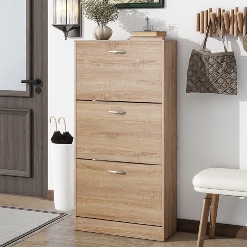 Henf Shoe Storage Cabinet with Flip Drawers, Freestanding Shoe
