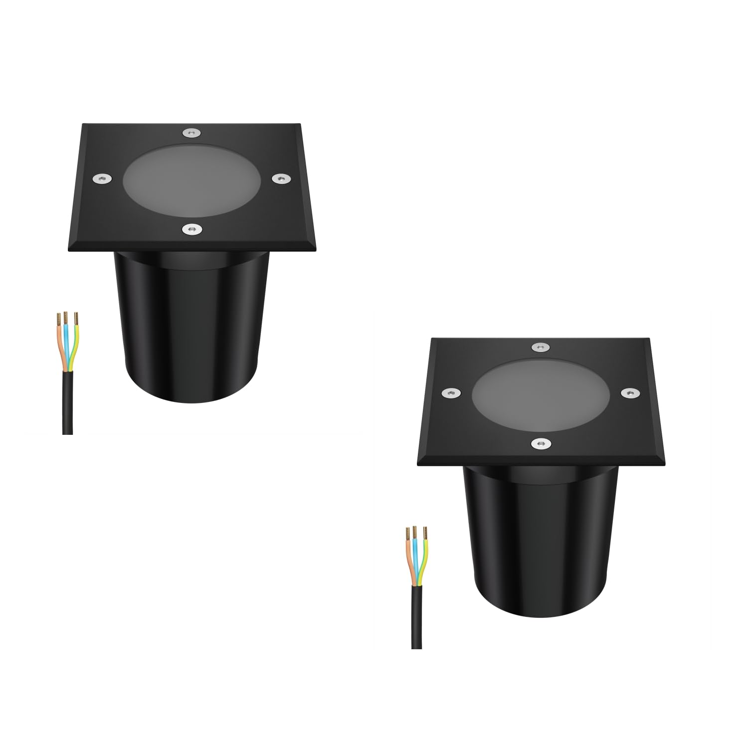 ledscom.de 2 Pieces Recessed Floor Light RELI for Outdoors, IP67, Black, Angular, 11 x 11cm, 1x GU10 max. 15W, Frosted — image 1