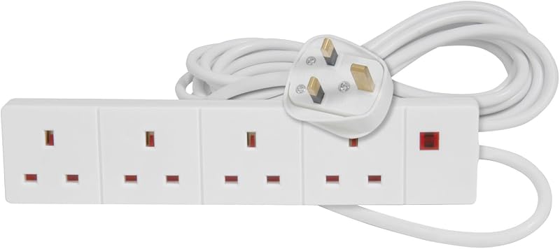 MERCURY 3m 4 Gang Extension Lead Multi Plug Power Strip Fused 13A Wall Mount UK
