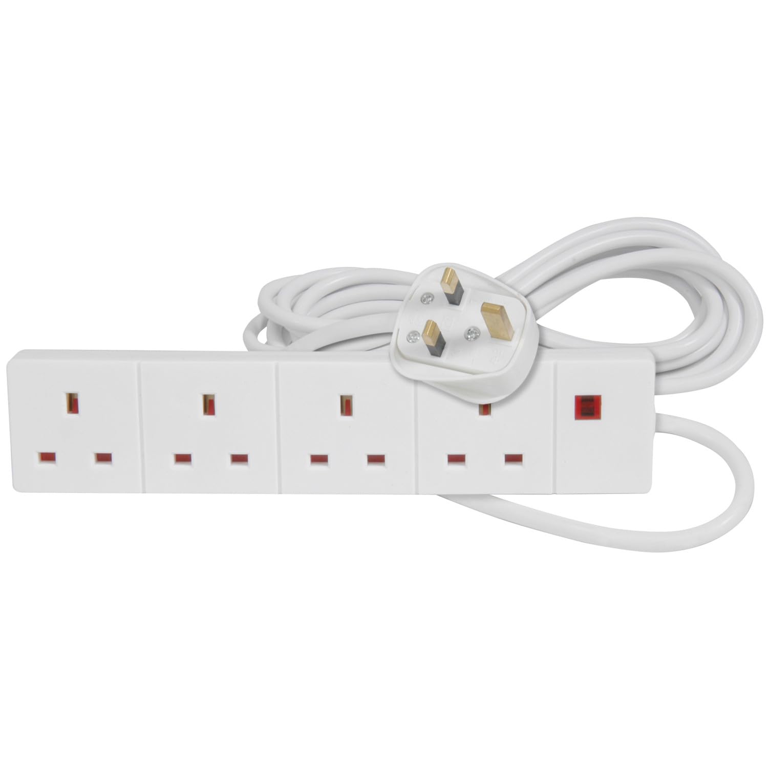 Mercury | 3m 4 Gang Extension Lead | Multi Plug Power Strip with Neon Indicator | Wall Mountable 13A Fused 4 Way Extension Cord | 3 Metre Heavy Duty Cable | UK 250V Electric Adapter for Home & Office
