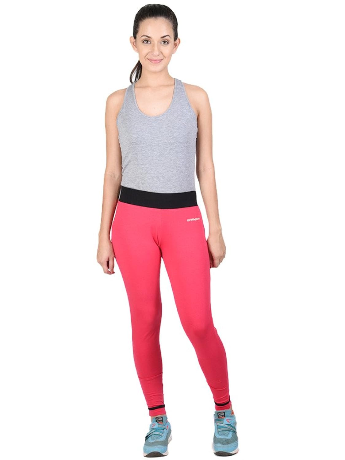 onesport women's cotton spandex jersey fuschia + black tights(onsp17fb-p)