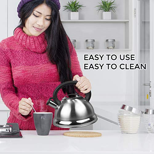 WHISTLING STAINLESS STEEL TEA KETTLE WITH SOFT GRIP HANDLE BY AMERICAN DREAM- STOVETOP POT (3.2 QT, Stainless Steel)