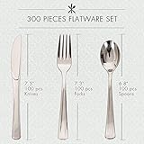 Plastic Silverware, 300 Pieces Disposable Silverware Set, Plastic Cutlery Set, 100 Plastic Forks, 100 Plastic Spoons, 100 Plastic Knives, Heavyweight Plastic Utensils Ideal for Party Supplies