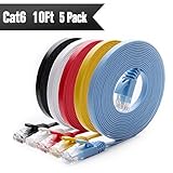 Cat 6 Ethernet Cable 10 ft (5 Pack) (at a Cat5e Price but Higher Bandwidth) Cat6 Internet Network Cable Flat - Ethernet Patch Cables Short - Computer LAN Cable with Snagless RJ45 Connectors