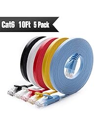 Cat 6 cable de Ethernet 10 ft (5 Pack) (a un precio CAT5e pero banda superior) Flat Internet   Cable de red CAT6 Ethernet Patch Cable corto   Cat6 cable de computadora con Snagless Conectores RJ45