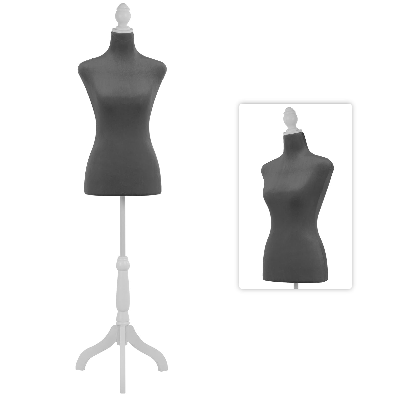 Photo 1 of ** WHITE**
Mannequin Body Dress Form Torso 49.6-63.4 Inch Height Adjustable Female Model Wooden Tripod Stand High Density Foam Portable Display Showcase (Grey)