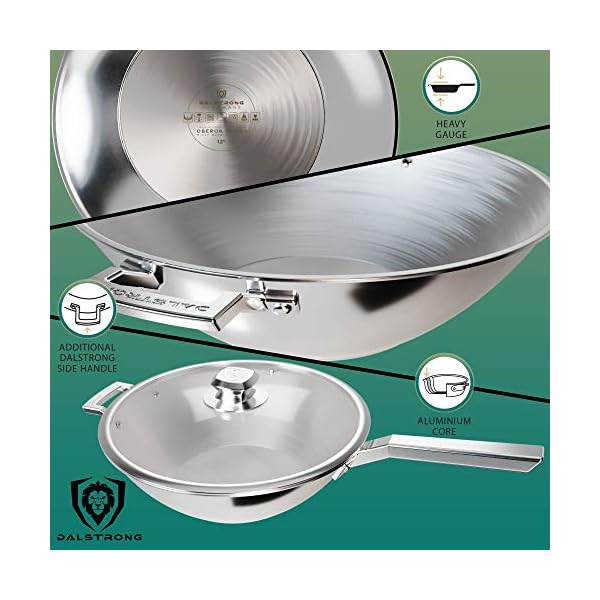 DALSTRONG Stir-Fry Wok - 12" (30,5 cm) - The Oberon Series - 4,5L - 3-Ply Aluminum Core Cookware - Silver - w/Lid & Pot Protector