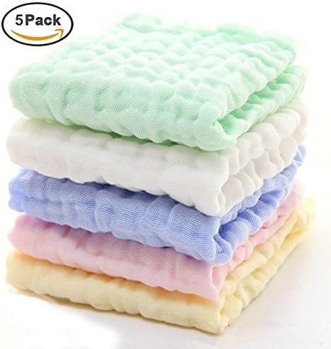Baby washcloths, Organic Baby Towel and Washcloth Set, FAMOU 5 Pack Natural Cotton Face Wash Towels for Sensitive Skin Baby Girl&Boy