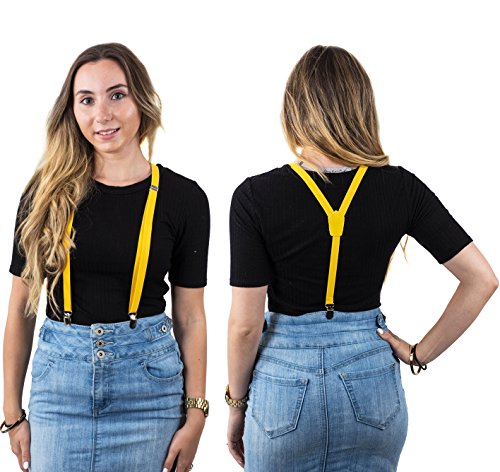 White Skinny Suspenders - Solid Color Y-Back Suspenders Adjustable Elastic Shoulder Strap - 1/2" Wide by CoverYourHair - Thumbnail 5