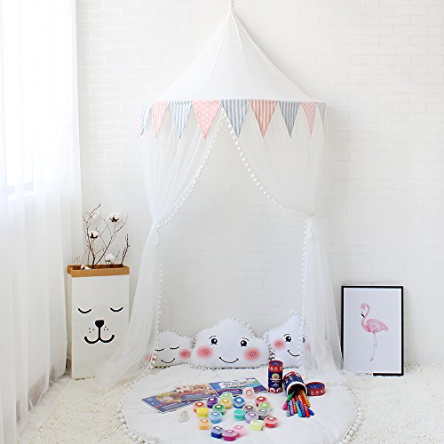Lebze Hanging Bed Canopy Mosquito Net for Kids Baby Crib, White Kids Play Tent Indoor Outdoor Dome Princess Castle, Diameter 100cm / 39.4inch - Thumbnail 5