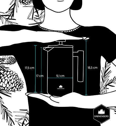 [- French-Press aus Edelstahl von Groenenberg | 0,6 Liter Kaffee-Bereiter doppelwandig | Kaffee-Pre