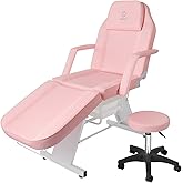 LUXMARS Facial Chair,73″ Tattoo Chair for Client,3-Section Adjustable Massage Table with Stool,Multipurpose Beauty Beds Salon Equipment for Esthetician,Tattooshop,Spa (Pink)