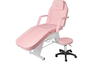 LUXMARS Facial Chair, Tattoo Chair Massage Bed with Hydraulic Stool for Professional Massage Facial Lash Beauty Treatment Spa, Pink