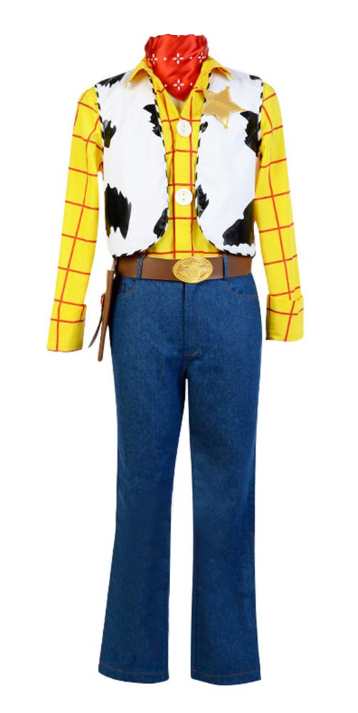 COSKING Woody Costume for Men, Deluxe Halloween Policeman/Cowboy Cosplay Party Outfit
