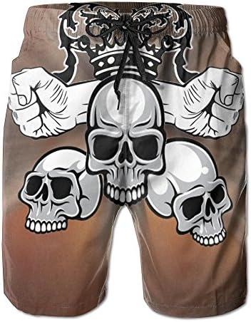 Mens Quick Dry Board Shorts Monarch Skull Bones With Two Fists Swim Surf Trunks