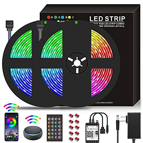 Toworld 10M WiFi LED Strip Lights, 32.8ft RGB Light Waterproof Music Sync Color Changing + Remote Control Decor for Bedroom Decor, Room Decor, Party