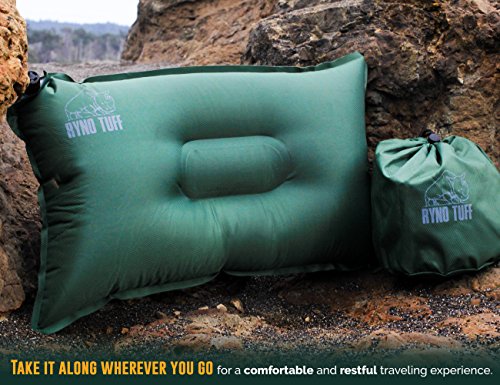 Ryno Tuff Self-Inflating Camping Pillow - Portable and Durable Inflatable Air Pillow Which Will Provide Comfort and Insulation While Camping, Backpacking, Thru Hiking and Traveling. Carry Bag Included