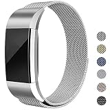 for Fitbit Charge 2 Band -Erencook Stainless Steel Magnet Metal Replacement Bracelet Strap for Women Men (Silver)