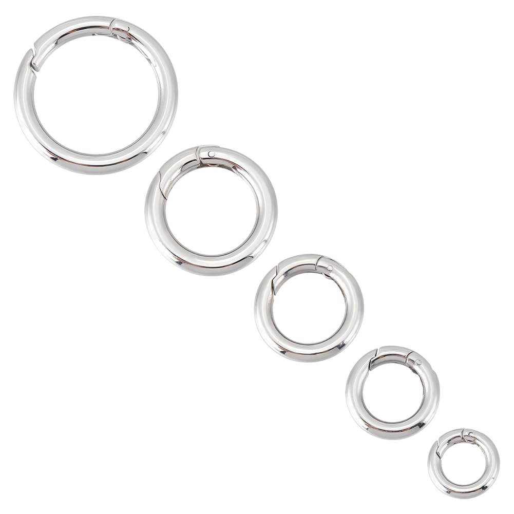 UNICRAFTALE 5Pcs 5 Sizes 316 Stainless Steel Spring Gate Rings Clasps Open Round Metal Clasps Springring Trigger Clasp Fasteners Bracelet Clasps Jewellery Clasps for Jewelry Making