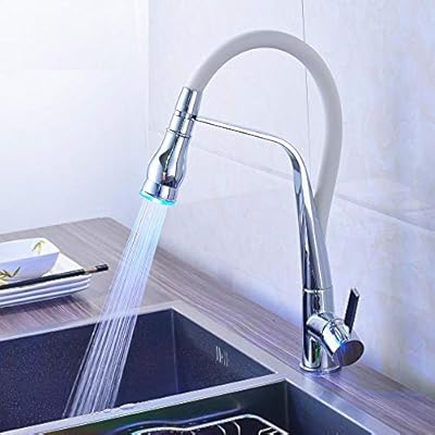 Kitchen Sink Taps360 Rotate Led Light Kitchen Faucet White Mixer