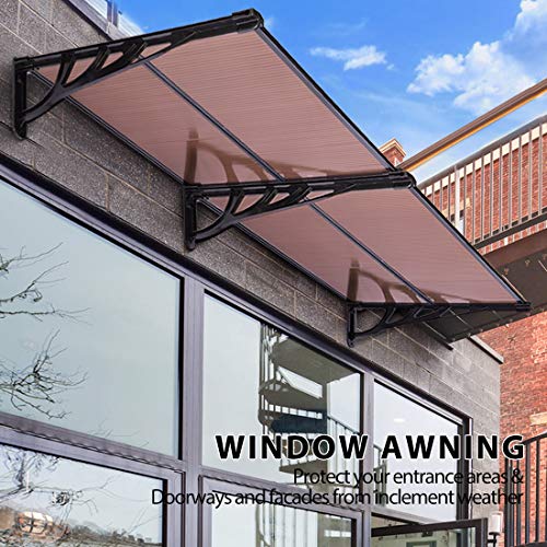VIVOHOME Polycarbonate Spliced Window Door Awning Canopy Brown with Black Bracket 36 Inch x 80
