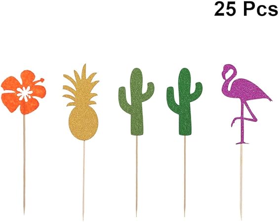 Amazon Co Jp Pretyzoom 25ピースフラミンゴサボテンハイビスカスパイナップルカップケーキトッパーケーキ デコレーションのためのカップケーキピックハワイパーティーの好意熱帯サボテンのテーマ夏の誕生日パーティー用品 おもちゃ