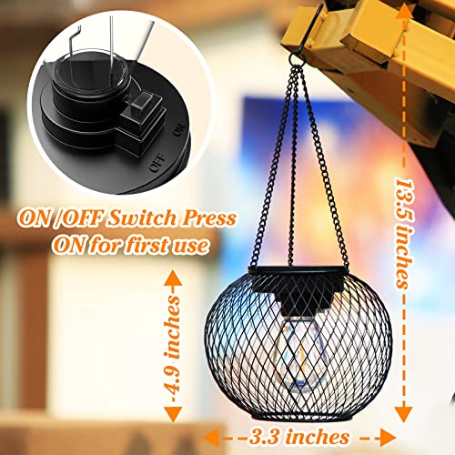 KagoLing Solar Lights for Outdoor Hanging, Pack of 2 Metal Solar Lantern with Retro Large LED Bulb, IP65 Garden Decoration, Weatherproof, Solar Lights Garden with Hook and Chain for Patio, Lawn, Balcony, Yard