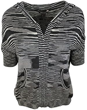 Women's Black Grey Marled Striped Hooded Cardigan