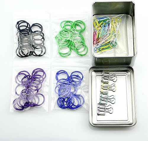 Kercan Metal Loose Leaf Binder Rings Book Ring Keychain, 1 inch, 60pcs + 50pcs Paper Clips + 4pcs Binder Clips (Colorful)