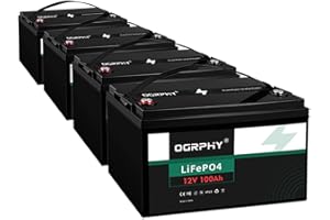OGRPHY 4 Pack 12V 100Ah LiFePO4 Battery, 1280Wh Grade A Cells Lithium Battery with 100A BMS, 5000+ Deep Cycles Battery for RV, Trolling Motor, Solar, Golf Cart, Marine and Off Grid Applications
