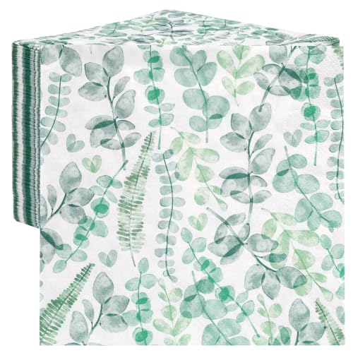 Table Kind 100 x Soft Paper Green Napkins | 2ply 33cm | Disposable Eucalyptus Party Wedding Serviettes Patterned Napkins for Everyday Use - Eco Friendly - Home Compostable - Recyclable -Made in EU