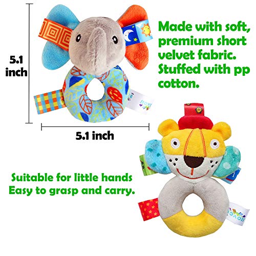 Baby Soft Rattle Toy - Grab, Hold and Shake Toy - Sensory, Early Educational Developmental Toy Cute Stuffed Animal Elephant with Sound for 0 3 6 9 12 Months Old Newborn (2 Pack)
