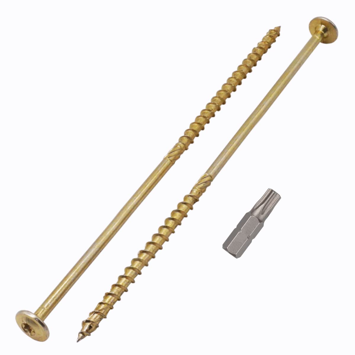 (Pack of 12 pcs) Galvanized Steel 6.0 x 200 mm Yellow Wood Screws, Torx Head, Wafer Head, Timber Screws, Partially Threaded (12, 6.0 x 200 mm)