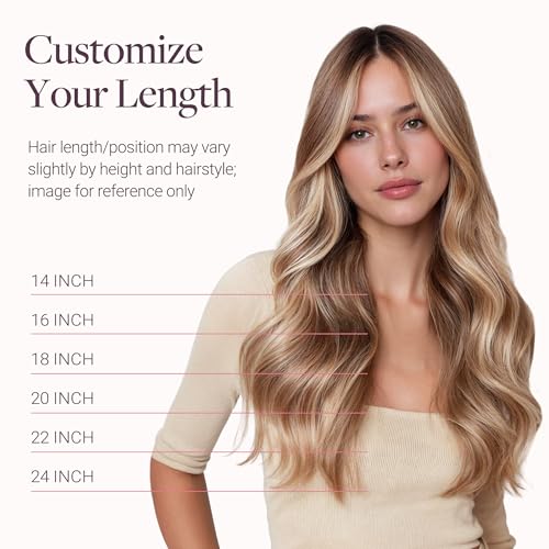 GOO GOO Adhesive Hair Extensions Natural Hair, 50 cm 20pcs 50 g Walnut Brown to Ash Brown and Whitish Blonde Hair Extensions, Remy Hair Extensions Natural Real Human Hair