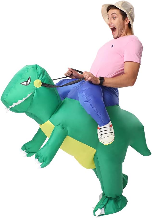 Decalare Inflatable T-REX Dinosaur Costume Fancy Costumes Halloween Party Cosplay Fantasy Blow up Costume Adult (Adult-Green Dinosaur)