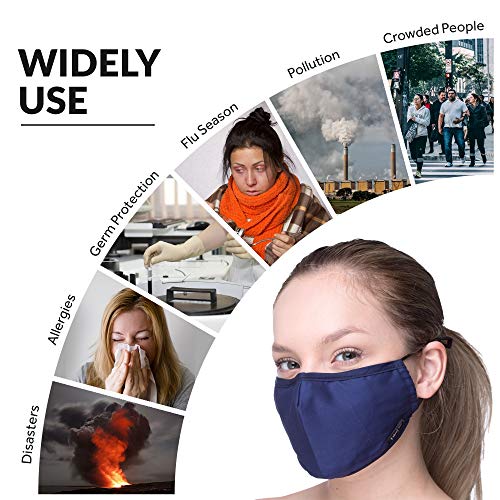 Debrief Me (1 Mask+4 Filters) Anti Dust Face Mouth Cover Pollution Masks Respirator Comfy Cotton - Dustproof Anti-Bacterial Washable Reusable- Germ Protective Safety Windproof(Dark Blue)