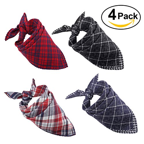 Dog Bandana,TUTUWEN [4 Pack] Cotton Plaid Machine Washable Triangle Bibs Scarfs Accessories Set for Small to Large Dog/Cat