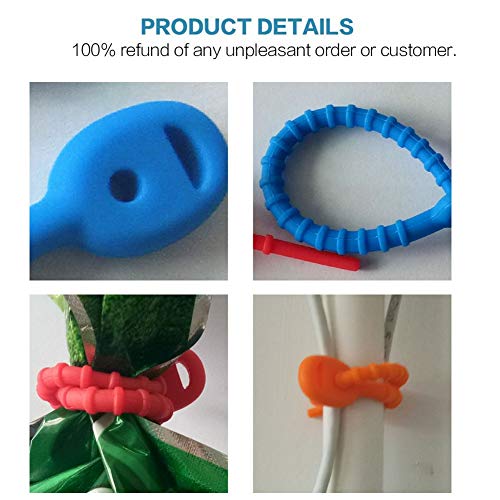 UMIWE Reusable Cable Ties Straps Silicone Cord Ties Wrap Multi-use Twist Bag Ties,Food Saver Sealing Bag for Kitchen, Office,Travel