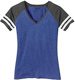 Joe's USA(tm) Ladies Distressed Retro V-Neck T-Shirt-Royal Charcoal-2XL