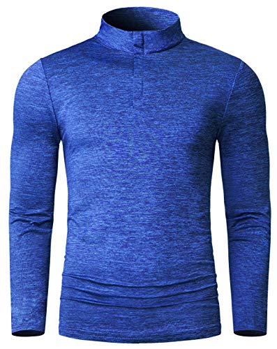 Derminpro Men\'s Quarter Zip Dri Fit Long Sleeve Lightweight Golf Shirts Athletic T-Shirt Sapphire Medium