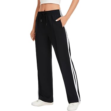 Pantalon De Sport Large Bobi Pour Femme - Taille S - Rayures Noires Et Blanches - NWT