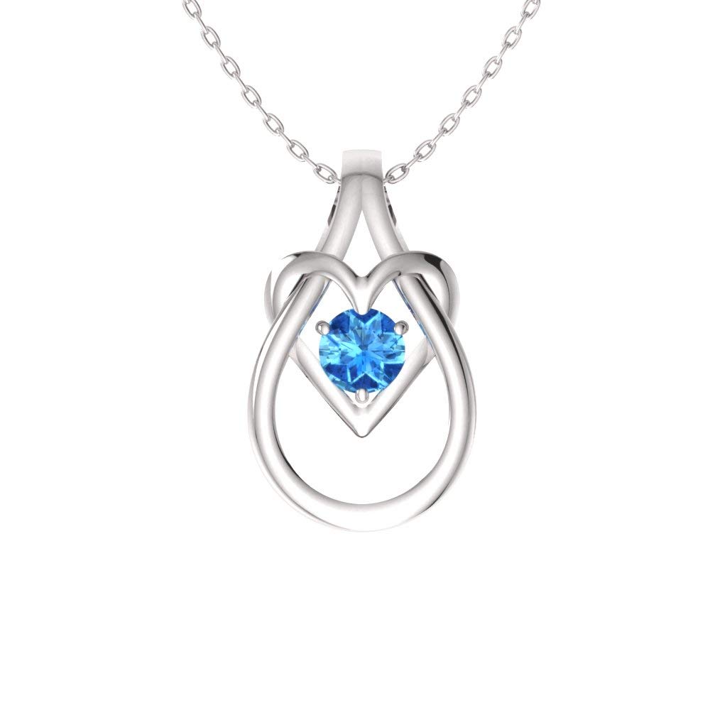 Diamondere Natural and Certified Blue Sapphire Heart Infinity Knot Necklace in 9ct White Gold | 0.34 Carat Pendant with Chain
