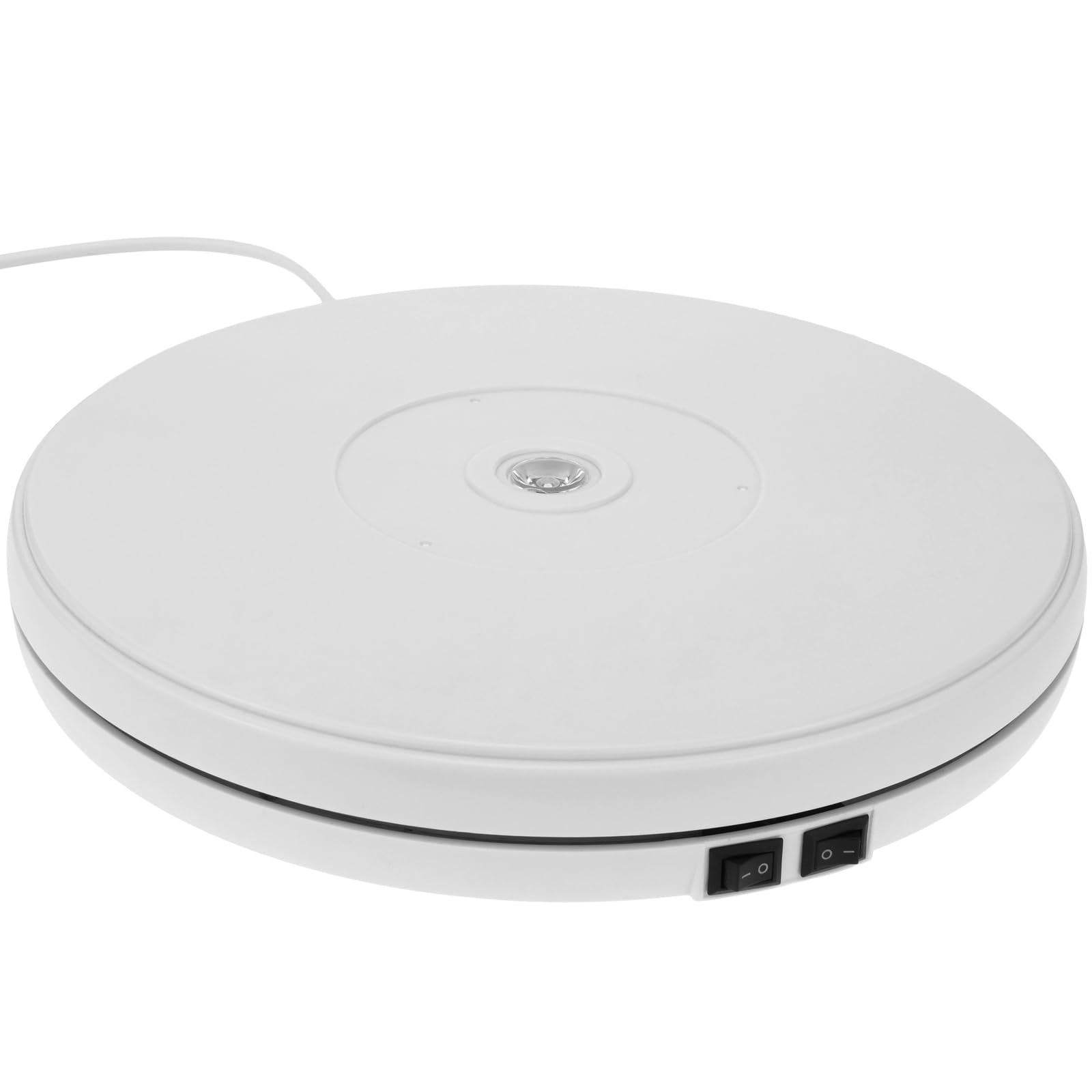 PrimeMatik - Electric swivel base 25cm white rotary platform with LED lighting